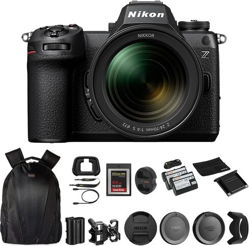 كاميرا Nikon Z6 III FX-Format Lirrorless وعدسة Nikkor 24-70 مم F/4 S (أسود) مع بطاقة Protex Extreme Pro Cfexpress ، وبطارية Waith + شاحن كومبو وظهر كاميرا Waith (مجموعة الحزمة) in Saudi Arabia