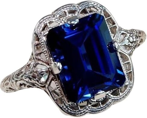 LRGKMCWTOB 925 Sterling Silver Shiny Full Diamond Gemstone Ring Blue Cubic Zirconia Ring Yellow Gem CZ Diamond Ring Eternity Engagement Wedding Band Ring CZ Ring in Sterling Silver（Blue Size 6） in Saudi Arabia