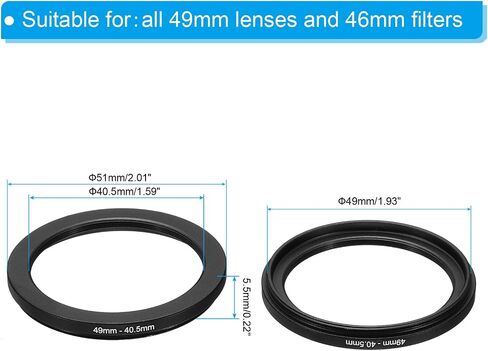 49mm-40.5mm Metal Step Down Ring, Camera Lens Filter Adapter Ring Aluminum Filter Adapter Ring for Camera Lenses Hood, Black in Saudi Arabia