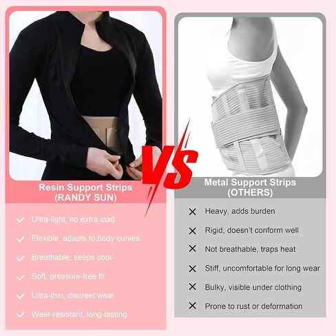 RANDY SUN Ultra Thin Back Brace, Lightweight Breathable for Women & Men, Invisible Waist Support Belt for Lower Back Pain Relief and Posture Correction Beige L in Kuwait
