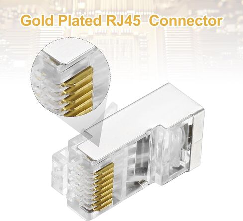 Meccanixity 50pcs cat6a rj45 تمرير من خلال الموصلات ، RJ45 STP/FTP 8P8C المقابس المطلية بالذهب in Kuwait