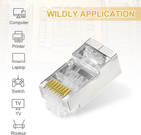 Meccanixity 50pcs cat6a rj45 تمرير من خلال الموصلات ، RJ45 STP/FTP 8P8C المقابس المطلية بالذهب in Kuwait