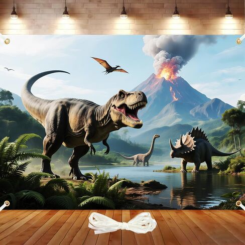 7x5ft Dinosaur Backdrop Dinosaur Park Theme Backdrop Tropical Jungle Decor Dino Birthday Party Decorations Prehistoric Party Supplies with 19.68Ft Rope in Saudi Arabia