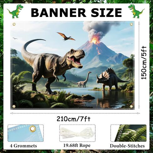 7x5ft Dinosaur Backdrop Dinosaur Park Theme Backdrop Tropical Jungle Decor Dino Birthday Party Decorations Prehistoric Party Supplies with 19.68Ft Rope in Saudi Arabia