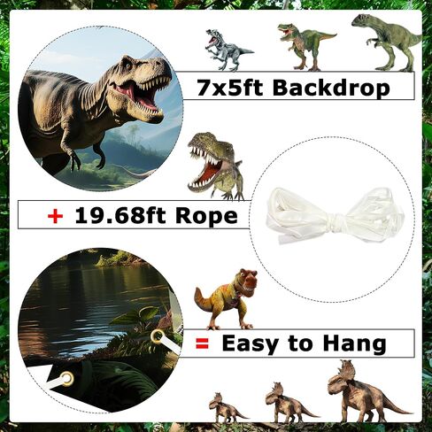 7x5ft Dinosaur Backdrop Dinosaur Park Theme Backdrop Tropical Jungle Decor Dino Birthday Party Decorations Prehistoric Party Supplies with 19.68Ft Rope in Saudi Arabia