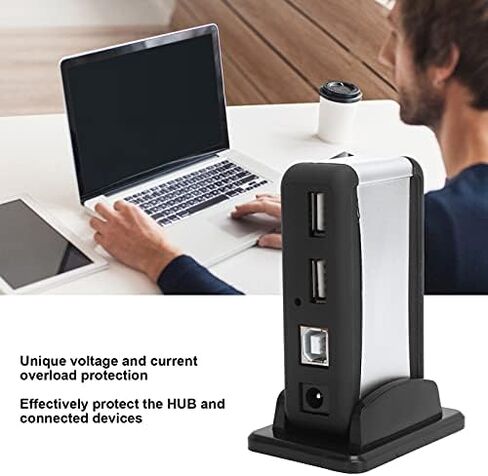 USB 7-Port Hub متعدد منافذ USB الموسع نقل البيانات بسرعة USB الفاصل موسع عالي السرعة مع مصدر طاقة 100‑240 فولت لأجهزة الكمبيوتر المحمول وأجهزة الكمبيوتر المكتبية وأجهزة الكمبيوتر المحمولة (قابس الولايات المتحدة) in Saudi Arabia