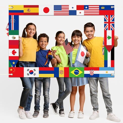 Fabric International Flag Photo Prop Flags Photo Booth Frame International Welcome Photography Backdrop حول الخلفية العالمية للمناسبات الرياضية الريفية ، ديكور 62 × 42 بوصة in Kuwait