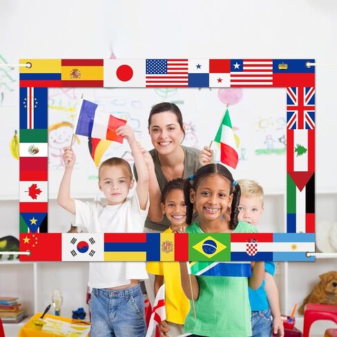 Fabric International Flag Photo Prop Flags Photo Booth Frame International Welcome Photography Backdrop حول الخلفية العالمية للمناسبات الرياضية الريفية ، ديكور 62 × 42 بوصة in Kuwait