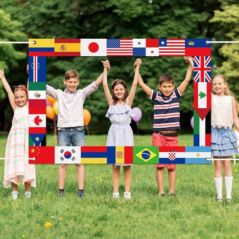 Fabric International Flag Photo Prop Flags Photo Booth Frame International Welcome Photography Backdrop حول الخلفية العالمية للمناسبات الرياضية الريفية ، ديكور 62 × 42 بوصة in Kuwait