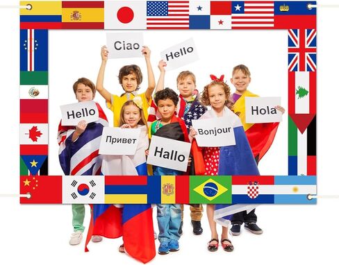 Fabric International Flag Photo Prop Flags Photo Booth Frame International Welcome Photography Backdrop حول الخلفية العالمية للمناسبات الرياضية الريفية ، ديكور 62 × 42 بوصة in Kuwait