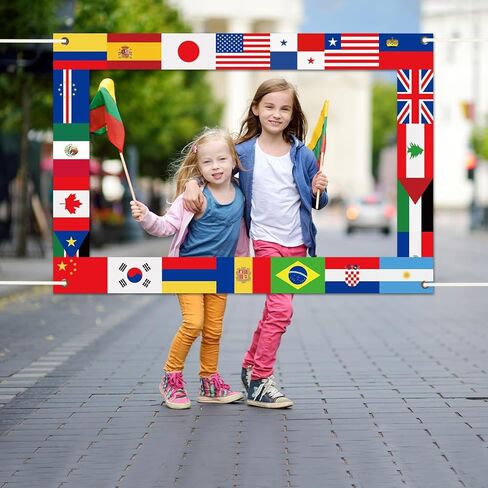 Fabric International Flag Photo Prop Flags Photo Booth Frame International Welcome Photography Backdrop حول الخلفية العالمية للمناسبات الرياضية الريفية ، ديكور 62 × 42 بوصة in Kuwait