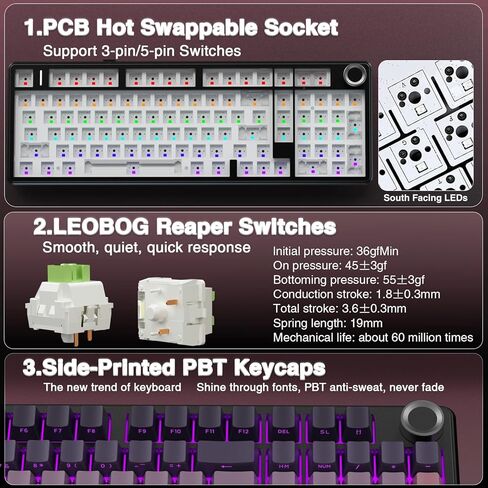 AULA F99 Pro Wireless Mechanical Keyboard with Knob,Tri-Mode BT5.0/USB-C/2.4GHz Hot Swappable Keyboard,Pre-lubed Switches,RGB Backlit Computer Gaming Keyboards (Renewed) in Kuwait