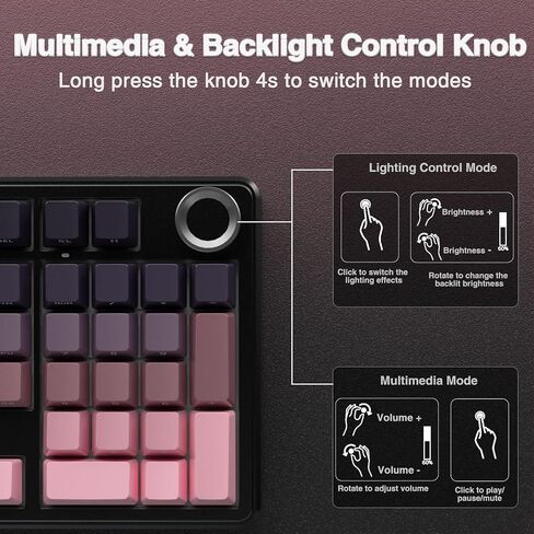 AULA F99 Pro Wireless Mechanical Keyboard with Knob,Tri-Mode BT5.0/USB-C/2.4GHz Hot Swappable Keyboard,Pre-lubed Switches,RGB Backlit Computer Gaming Keyboards (Renewed) in Kuwait