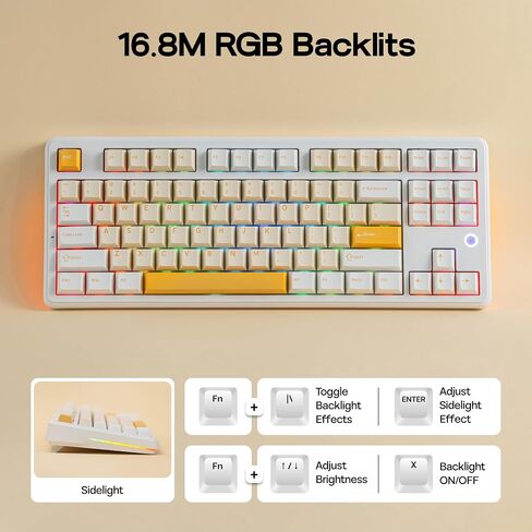 AJAZZ AK870 V2 TKL Gasket Mechanical Keyboard, BT5.0/2.4GHz/USB-C Wireless Gaming Keyboard with 10000mAh Battery, RGB Backlits, 5-Layer Padding, NKRO for Win/Mac (White Yellow) in Kuwait