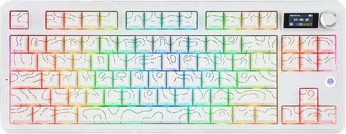 AJAZZ AK870 V2 TKL Gasket Mechanical Keyboard, BT5.0/2.4GHz/USB-C Wireless Gaming Keyboard with 10000mAh Battery, RGB Backlits, 5-Layer Padding, NKRO for Win/Mac (White Yellow) in Kuwait