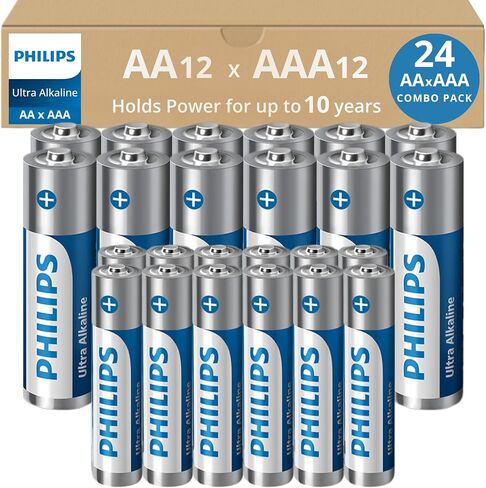 Philips-حزمة التحرير والسرد AA و AAA 48 Count ، حزمة متنوعة من بطارية فائقة القلوية ، مدتها 24 عبوة ، عمرها 10 سنوات ، قوة طويلة الأمد ، عبوات قابلة لإعادة التغليف ، متينة ومقاومة للتسرب. in Saudi Arabia