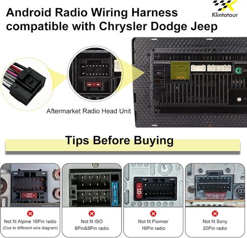 Aftermarket Radio Wiring Adapter Compatible with Chrysler 2015-2018/Dodge 2014-2019/Jeep 2018-2019, 16Pin Android Car Stereo Harness with SWC Reverse, Fits for Ram Wrangler Grand Cherokee Challenger in Kuwait