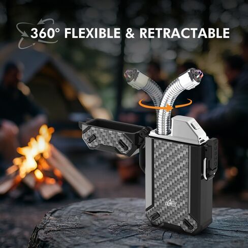 قوس مزدوج USB معسكر كهربائي قابلة للشحن أخف مع أخف وزنا قابلة للسحب للرقبة الطويلة المقاومة للماء لأخف وزنا في الهواء الطلق والشواية والشمعة (الكربون) in Kuwait