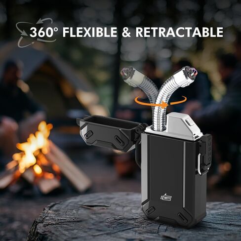 قوس مزدوج USB معسكر كهربائي قابلة للشحن أخف مع أخف وزنا قابلة للسحب للرقبة الطويلة المقاومة للماء لأخف وزنا في الهواء الطلق والشواية والشمعة (الكربون) in Kuwait