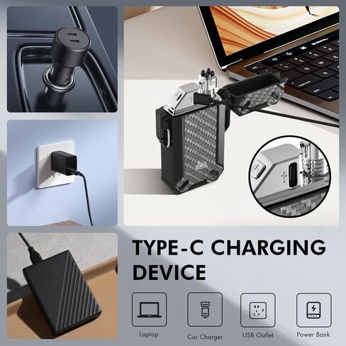 قوس مزدوج USB معسكر كهربائي قابلة للشحن أخف مع أخف وزنا قابلة للسحب للرقبة الطويلة المقاومة للماء لأخف وزنا في الهواء الطلق والشواية والشمعة (الكربون) in Kuwait