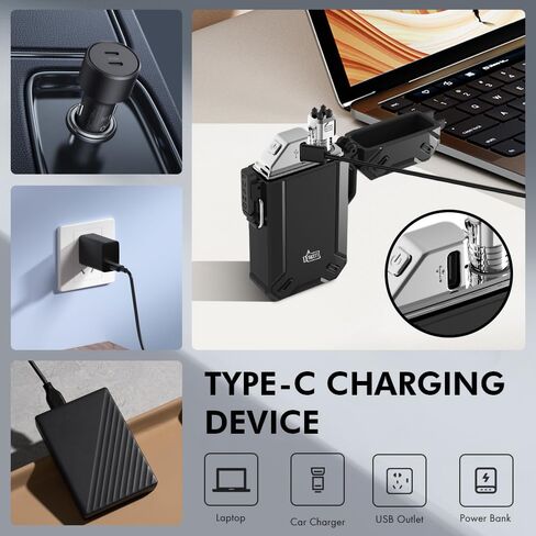 قوس مزدوج USB معسكر كهربائي قابلة للشحن أخف مع أخف وزنا قابلة للسحب للرقبة الطويلة المقاومة للماء لأخف وزنا في الهواء الطلق والشواية والشمعة (الكربون) in Kuwait