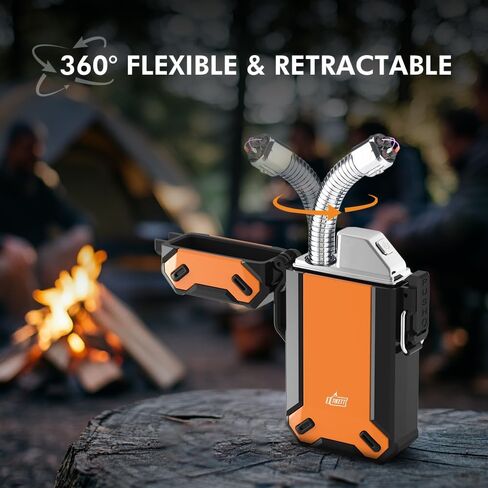 قوس مزدوج USB معسكر كهربائي قابلة للشحن أخف مع أخف وزنا قابلة للسحب للرقبة الطويلة المقاومة للماء لأخف وزنا في الهواء الطلق والشواية والشمعة (الكربون) in Kuwait