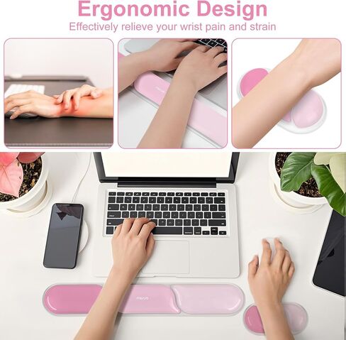 MOSISO Gel Keyboard Wrist Rest&Wrist Support for Mouse, Streamlined Ergonomic Soft Cooling Gel Mousepad Pain Relief Easy Typing Pad Non-Slip Computer Laptop Home/Office, Cherry Pink in Saudi Arabia