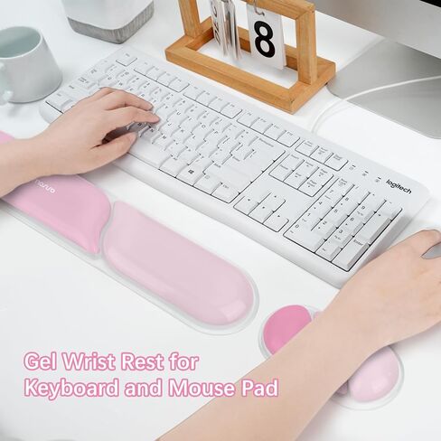 MOSISO Gel Keyboard Wrist Rest&Wrist Support for Mouse, Streamlined Ergonomic Soft Cooling Gel Mousepad Pain Relief Easy Typing Pad Non-Slip Computer Laptop Home/Office, Cherry Pink in Saudi Arabia