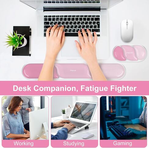 MOSISO Gel Keyboard Wrist Rest&Wrist Support for Mouse, Streamlined Ergonomic Soft Cooling Gel Mousepad Pain Relief Easy Typing Pad Non-Slip Computer Laptop Home/Office, Cherry Pink in Saudi Arabia