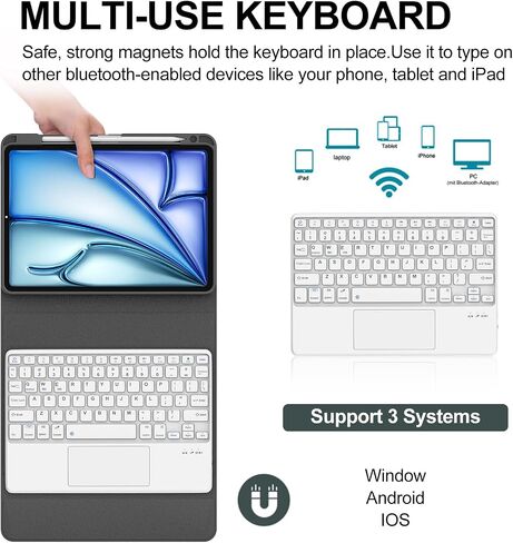 Touchpad Keyboard Case Compatible with iPad Air 11-inch M3/M2 (2025/2024) Case with Keyboard,Folio Cover with Pencil Holder for Air 11" M3/M2 (2025/2024) - Dark Blue in Kuwait