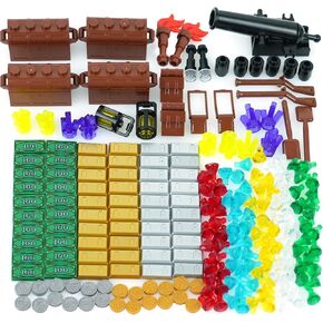 BroTex Pirate Accessories Money - Treasure Chest Building Block Bricks Pack, Money Gold Bar, Gems Diamonds, Jewels with Pirate Boat Ship People Parts, Building Bricks Set in Kuwait