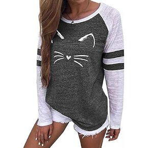 تيشيرت نسائي من Futurino ذو ألوان متعددة وطبعة قطة وأكمام قصيرة، قميص كاجوال in Kuwait