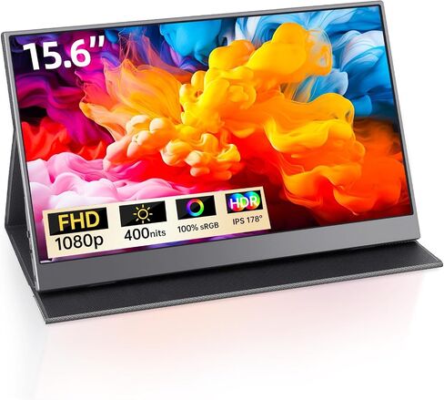 2025 شاشة محمولة -15.6 '' FHD 1080p Ultra Slim Portable Captop Monitor مع Smart Cover & Speakers- HDR IPS الشاشة الخارجية للكمبيوتر المحمول ، الكمبيوتر الشخصي ، MAC ، الهاتف ، Xbox ، PS5 ، التبديل مع نوع USB C & HDMI in Kuwait