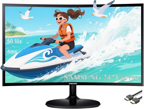 Samsung 24 "سلسلة 390C LED شاشة منحنية ، FHD ، 60 هرتز ، 4 مللي ثانية ، AMD Freesync ، HDMI ، VGA ، أسود ، مع كابل GSF HDMI in Saudi Arabia