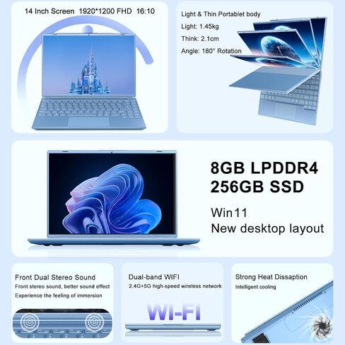 14 "كمبيوتر محمول 8 جيجا بايت رام سيليرون N5095 (حتى 2.9 جيجا هرتز) 256 جيجا بايت دعم SSD 1 تيرابايت توسيع 4 كوور مع مروحة التبريد 1920 * 1200 2K FHD شاشة مزدوجة 5GWIFI BT4.2 للأعمال التجارية والطلاب الأزرق in Saudi Arabia