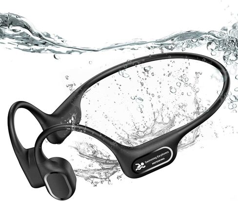 Bone Conduction Bluetooth Headphones-SurfAudio, IP68 Waterproof Swimming Headphones with 32GB MP3 Player, Lightweight Open Ear Design for Swimming/Surfing/Marathon/Cycling(Black) in Kuwait