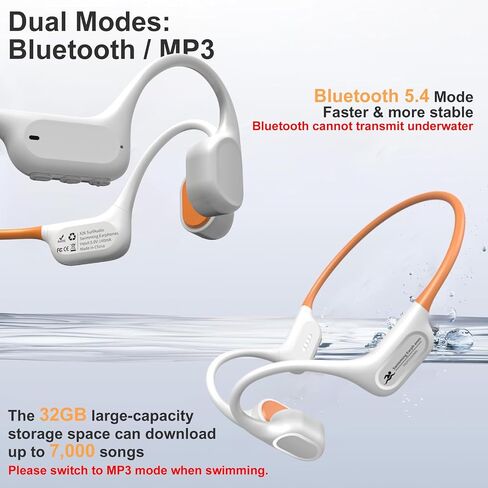 Bone Conduction Bluetooth Headphones-SurfAudio, IP68 Waterproof Swimming Headphones with 32GB MP3 Player, Lightweight Open Ear Design for Swimming/Surfing/Marathon/Cycling(Black) in Kuwait