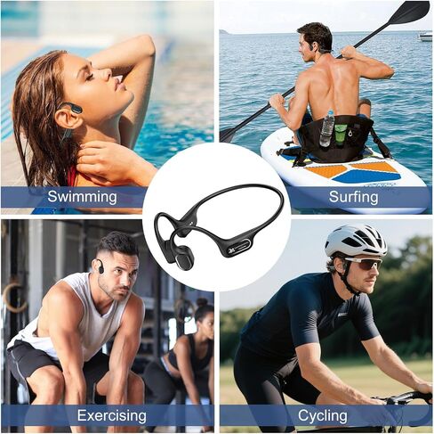 Bone Conduction Bluetooth Headphones-SurfAudio, IP68 Waterproof Swimming Headphones with 32GB MP3 Player, Lightweight Open Ear Design for Swimming/Surfing/Marathon/Cycling(Black) in Kuwait