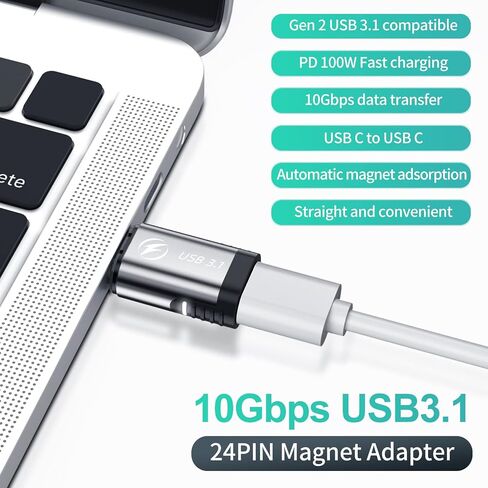 USB C Magnetic Adapter Right (2 Pack), 24Pin Type C Connector, Support PD 100W Fast Charge, USB 3.1 10Gb/s Data Transfer, 4K@60Hz Video Output for MacBook Pro/Air,Phone and More Type C Devices (Grey) in Kuwait
