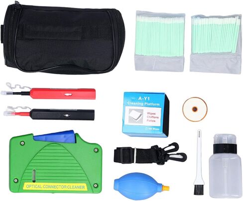 Fiber Optic Cleaning Tools Professional 11 Pieces Kit with 1.25mm and 2.5mm End Cleaning Pens Box for SC FC ST LC MU Connectors Portable Storage Bag in Saudi Arabia