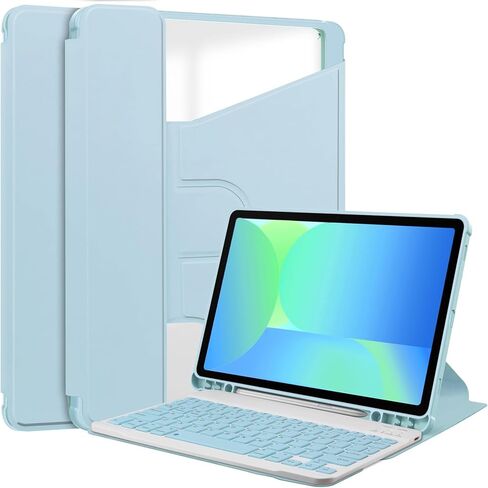 متوافق مع Samsung Galaxy Tab S10 Fe 10.9 بوصة طراز SM-X520/ SM-X526 مع لوحة المفاتيح ، غطاء حامل القلم دوار Folio Folio Smart Tablet Cover Auto Sleep/ Wake (Sky Blue) in Kuwait