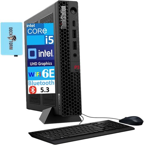 Lenovo ThinkStation P3 Tiny Workstation Mini Desktop (Intel i5-13500, Intel UHD 770 Shared, 32GB DDR5, 256GB PCIe SSD, WiFi 6E, Bluetooth 5.3, 230W PSU, RJ-45, Win 11 Pro) w/DKZ USB Port Expander in Saudi Arabia