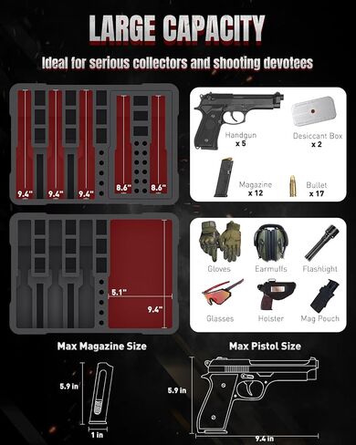 Uniclife Hard Gun Case for Handguns, TSA Approved Hard Pistol Case with TSA Cable Lock, IP67 Waterproof Pressure-Resistant Firearm Travel Case Handgun Case with Desiccant & Pre-Cut Foam Inserts in Saudi Arabia