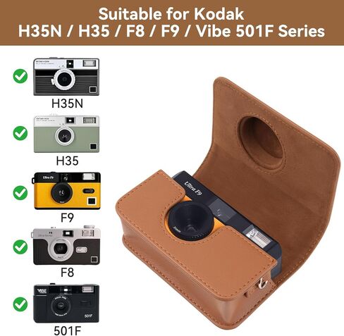 علبة كاميرا Mosiso متوافقة مع Kodak Ektar H35 H35N/F8/F9/Vibe 501F Half Frame Film Camera ، غطاء حالة واقية من الجلد يحمل حقيبة تخزين قابلة للتعديل ، بني قابل للتعديل ، in Kuwait