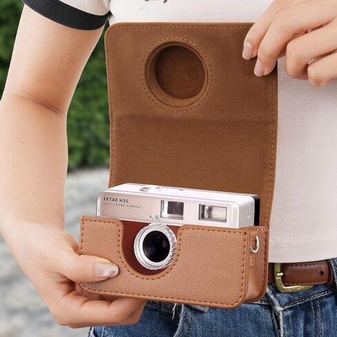 علبة كاميرا Mosiso متوافقة مع Kodak Ektar H35 H35N/F8/F9/Vibe 501F Half Frame Film Camera ، غطاء حالة واقية من الجلد يحمل حقيبة تخزين قابلة للتعديل ، بني قابل للتعديل ، in Kuwait