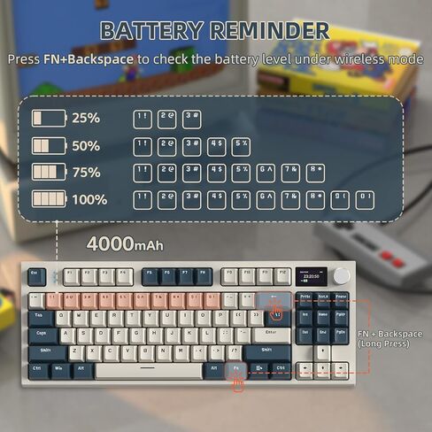 الهجوم Shark K86 لوحة المفاتيح الميكانيكية اللاسلكية مع عرض ألوان 1.2 "TFT ومقبض CNC ، وسائل التبديل الساخنة RGB الخلفية ، 2.4 جيجا هرتز/BT/سلكية ، مفتاح الحوت الأزرق القابل للتخصيص ، PBT Keycap in Kuwait
