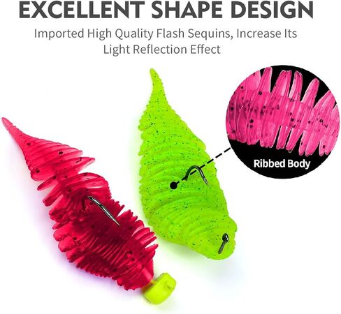 Soft Swimbait Lures, Soft Plastic Fishing Lures Kit, Bass Fishing Lure Swim Baits with 5 Color, Threaded Small Needle Tail for Trout, Crappie, Bass, Redfish, Freshwater, Saltwater in Saudi Arabia