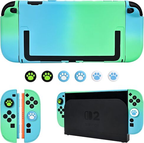 DLseego Protective Hard Case for Nintendo Switch 2 (2025), PC Grip Cover for Joy Con, Detachable JoyCon Controller Protectors Shockproof & Scratch-Resistant Console Shell, 6 Thumb Grips - Blue Green in Saudi Arabia