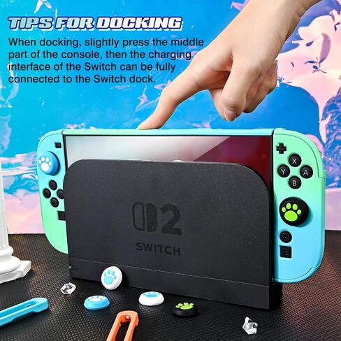 DLseego Protective Hard Case for Nintendo Switch 2 (2025), PC Grip Cover for Joy Con, Detachable JoyCon Controller Protectors Shockproof & Scratch-Resistant Console Shell, 6 Thumb Grips - Blue Green in Saudi Arabia