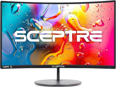 New_Sceptre_C248W 24'' Curved 75Hz Gaming LED Monitor Full HD 1080P HDMI VGA Speakers, VESA Wall Mount Ready Metal Black, ‎Metal Black in Saudi Arabia